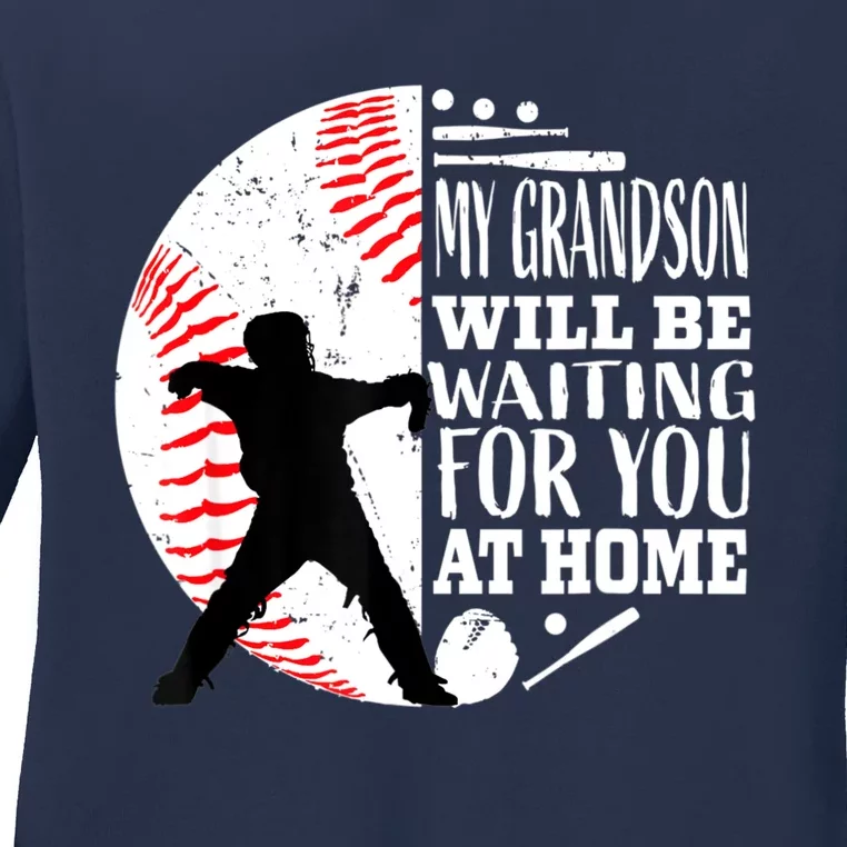 Cute Baseball Catcher Grandma Grandpa Grandson Quote Graphic Ladies Long Sleeve Shirt