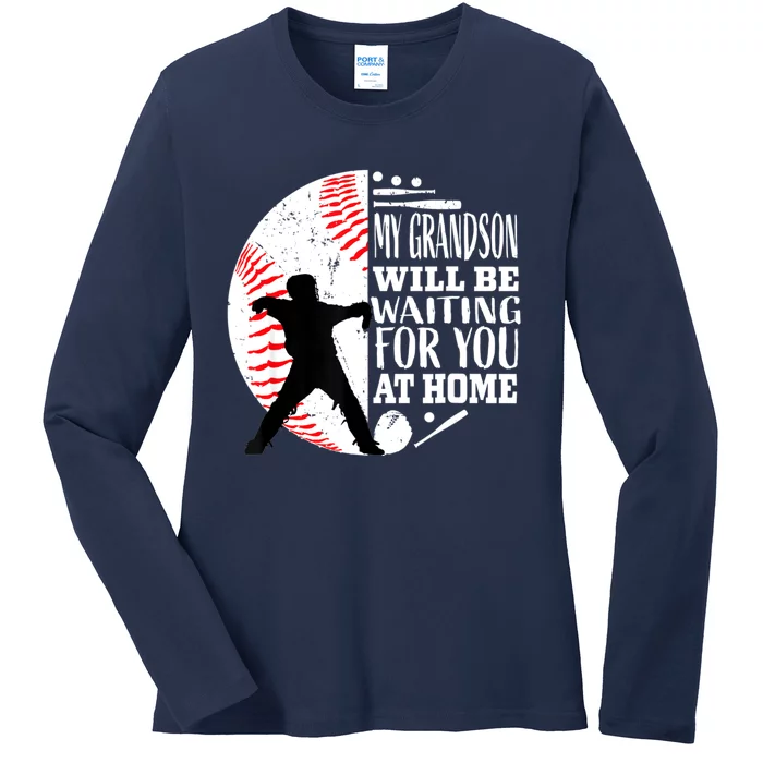 Cute Baseball Catcher Grandma Grandpa Grandson Quote Graphic Ladies Long Sleeve Shirt