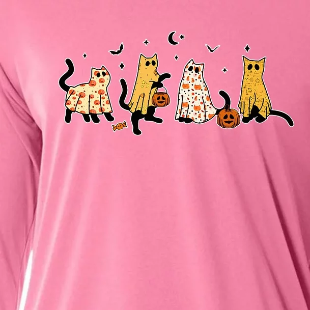 Cute Black Cats In Ghost Costume Cooling Performance Long Sleeve Crew