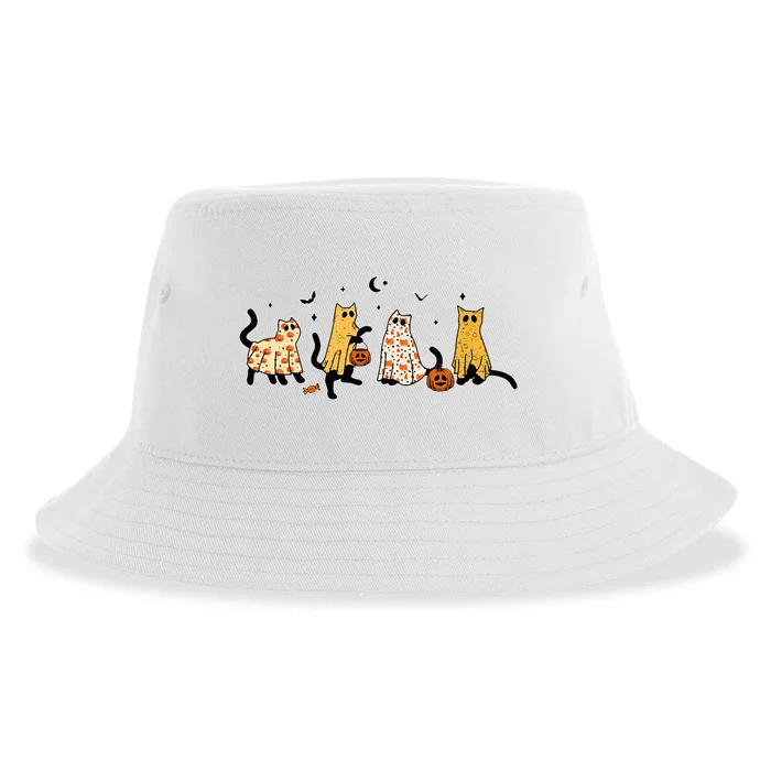 Cute Black Cats In Ghost Costume Sustainable Bucket Hat