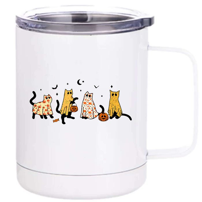 Cute Black Cats In Ghost Costume Front & Back 12oz Stainless Steel Tumbler Cup