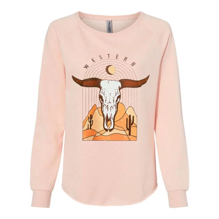 Cow Bull Cattle Skull Head Western Womens California Wash Sweatshirt