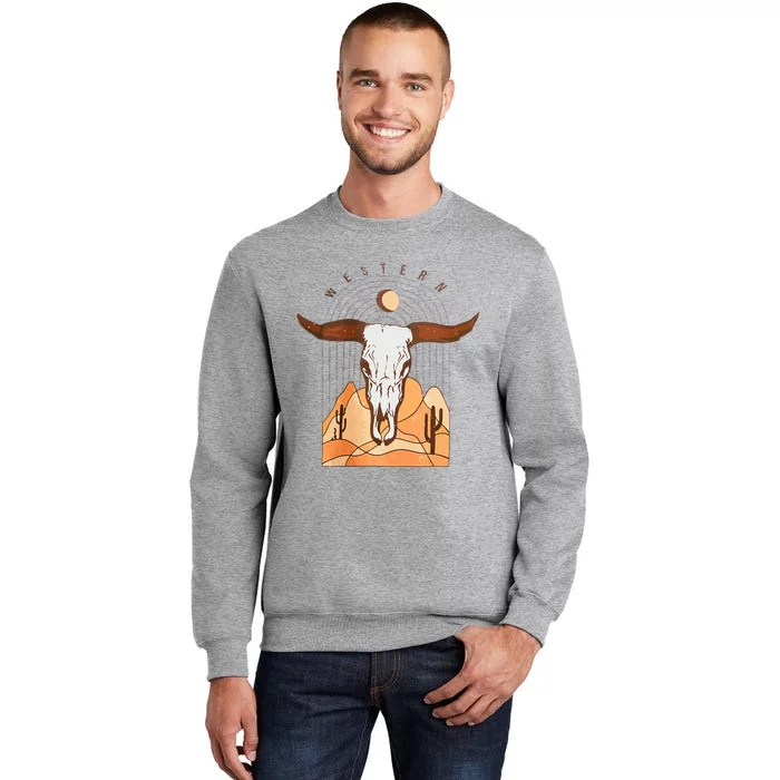 Cow Bull Cattle Skull Head Western Tall Sweatshirt