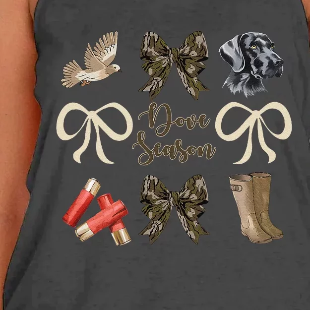 Camo Bow Coquette Dove Season Hunting Dove Hunter Hunt Girl Gift Women's Knotted Racerback Tank