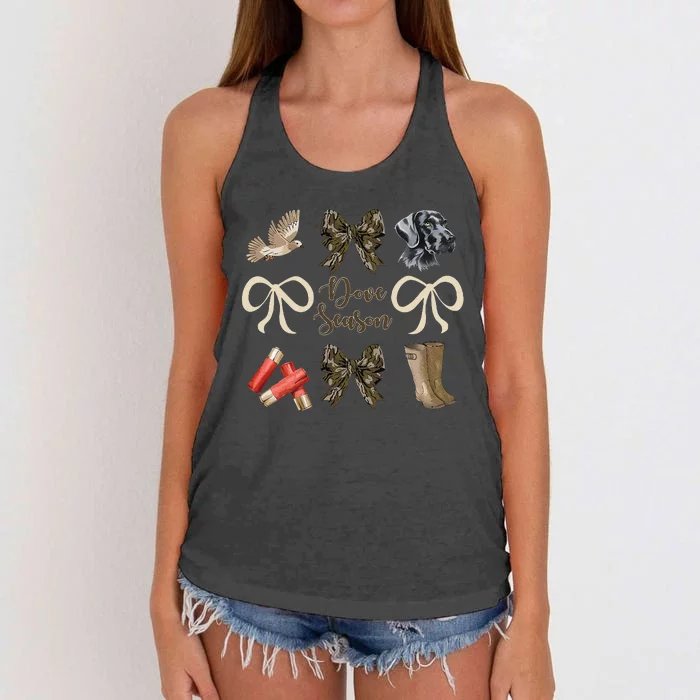 Camo Bow Coquette Dove Season Hunting Dove Hunter Hunt Girl Gift Women's Knotted Racerback Tank