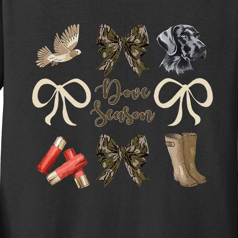 Camo Bow Coquette Dove Season Hunting Dove Hunter Hunt Girl Gift Kids Long Sleeve Shirt