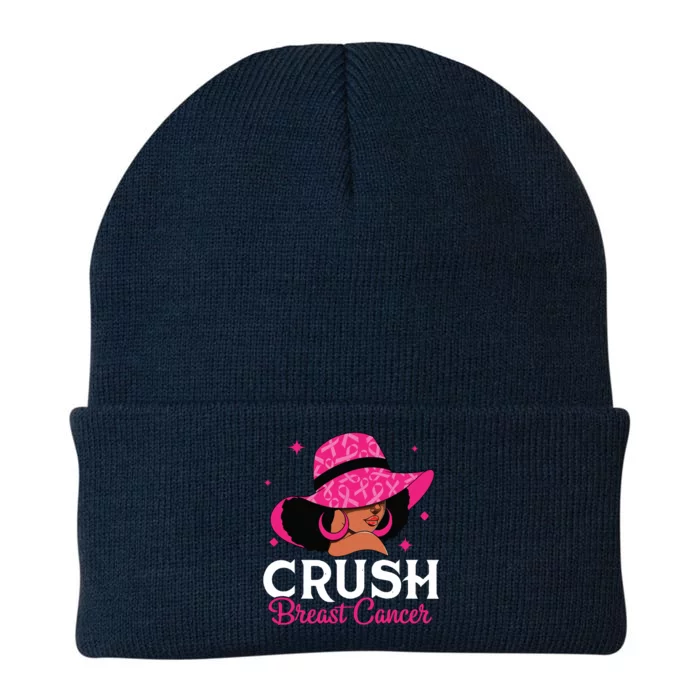 Crush Breast Cancer Awareness Black Pink Queen Warrior Knit Cap Winter Beanie