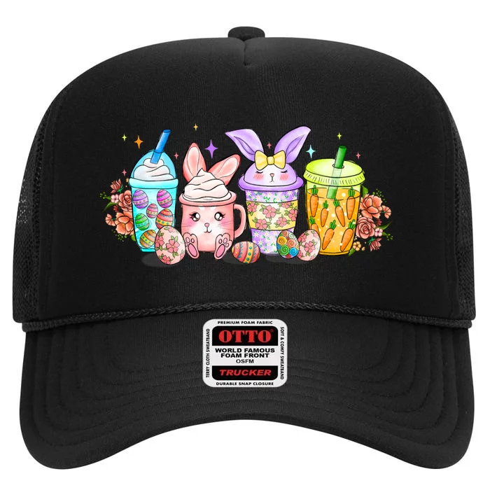 Cute Bunny Coffee Easter Day Gift High Crown Mesh Trucker Hat