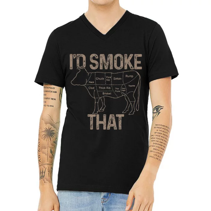 Chef Butcher Cook Bbq ID Smoke That Cow Beef V-Neck T-Shirt