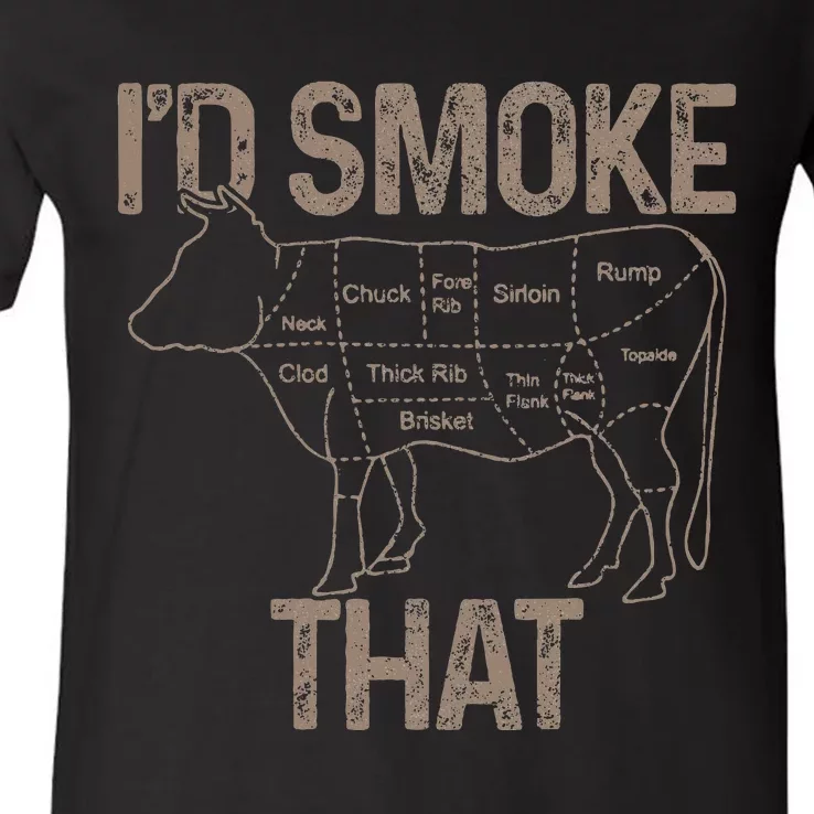 Chef Butcher Cook Bbq ID Smoke That Cow Beef V-Neck T-Shirt