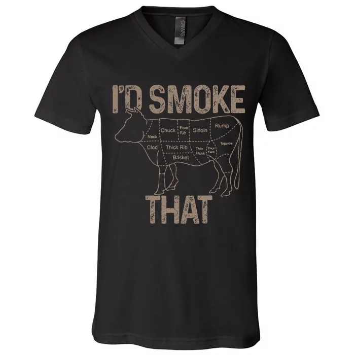 Chef Butcher Cook Bbq ID Smoke That Cow Beef V-Neck T-Shirt