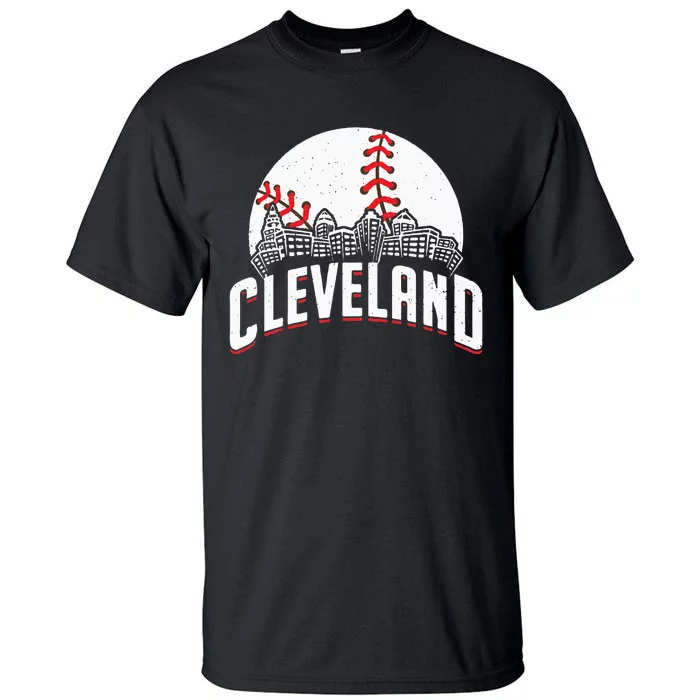 Cleveland Baseball Cityscape Skyline Retro Fan Tall T-Shirt