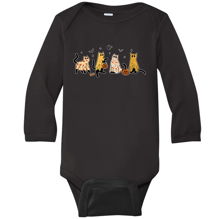 Cute Black Cats In Ghost Costume Baby Long Sleeve Bodysuit