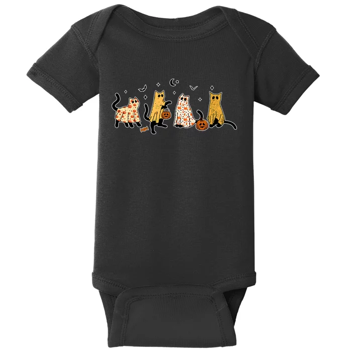 Cute Black Cats In Ghost Costume Baby Bodysuit