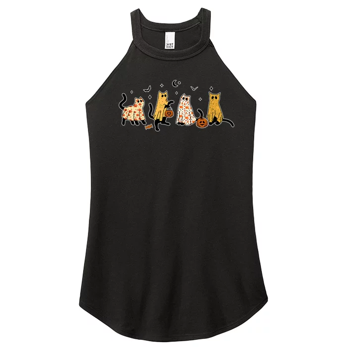 Cute Black Cats In Ghost Costume Women’s Perfect Tri Rocker Tank