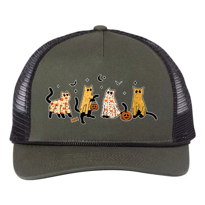 Cute Black Cats In Ghost Costume Retro Rope Trucker Hat Cap