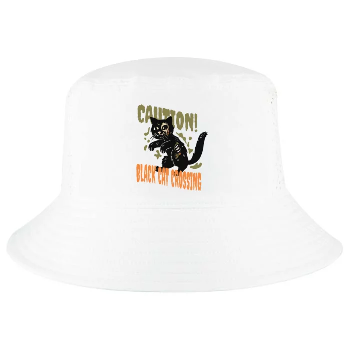 Caution Black Cat Crossing Scary Spooky Halloween Cute Gift Cool Comfort Performance Bucket Hat