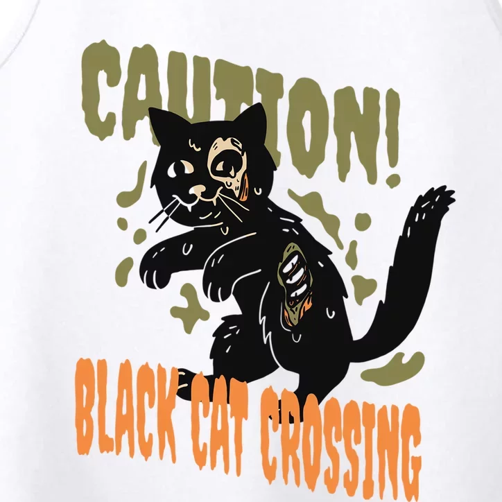 Caution Black Cat Crossing Scary Spooky Halloween Cute Gift Performance Tank