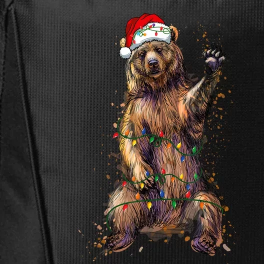 Cute Bear Christmas Lights Santa Hat Merry Christmas City Backpack