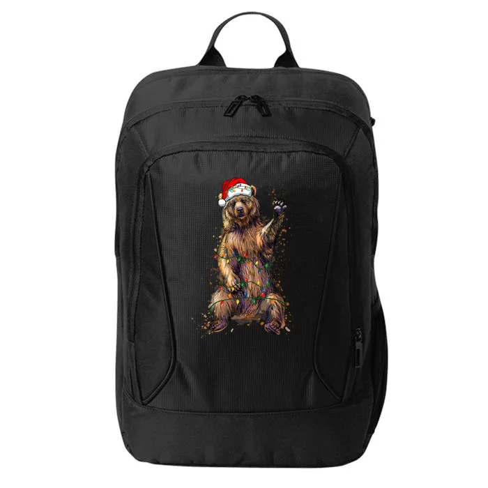 Cute Bear Christmas Lights Santa Hat Merry Christmas City Backpack