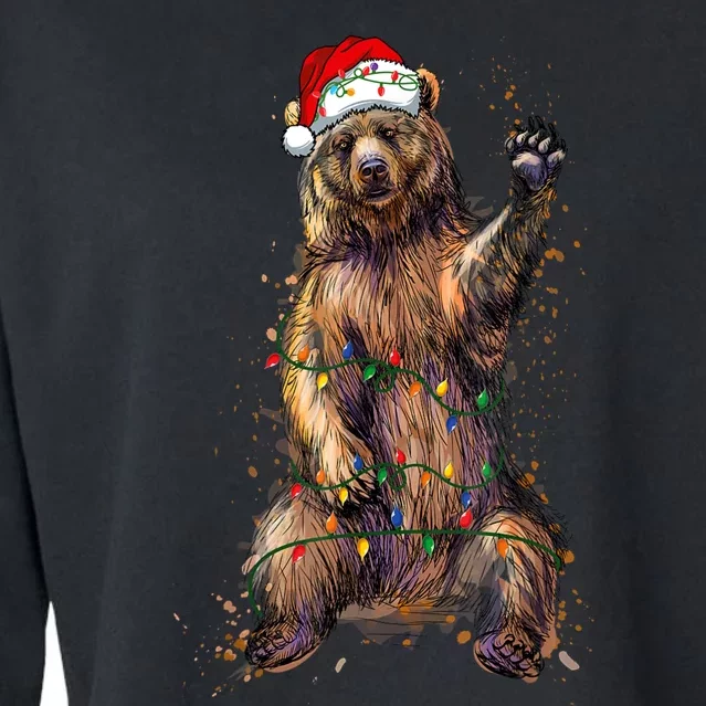 Cute Bear Christmas Lights Santa Hat Merry Christmas Cropped Pullover Crew