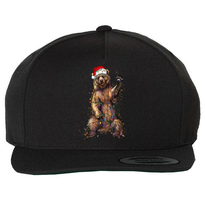 Cute Bear Christmas Lights Santa Hat Merry Christmas Wool Snapback Cap