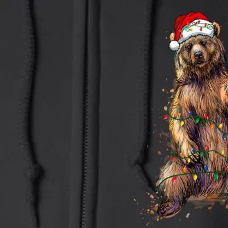 Cute Bear Christmas Lights Santa Hat Merry Christmas Full Zip Hoodie