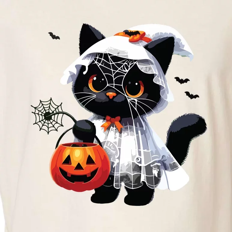 Cute Black Cats In Ghost Costume Halloween Garment-Dyed Women's Muscle Tee