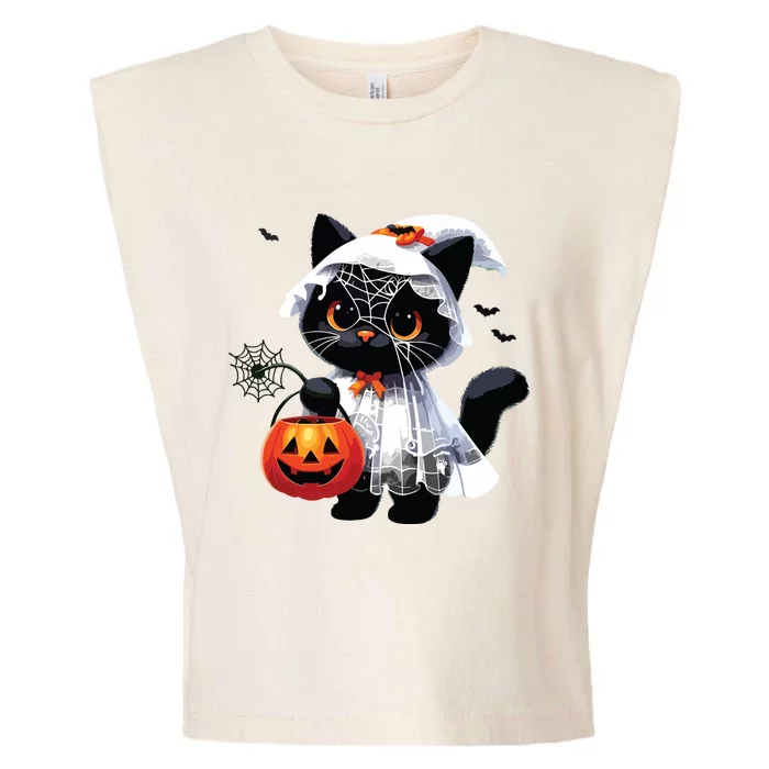 Cute Black Cats In Ghost Costume Halloween Garment-Dyed Women's Muscle Tee