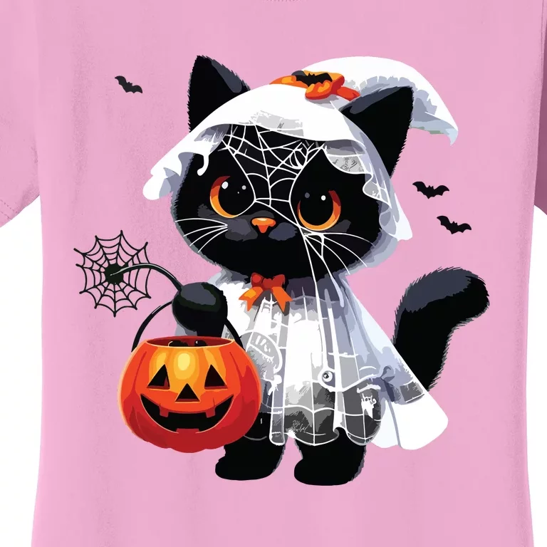 Cute Black Cats In Ghost Costume Halloween Women's T-Shirt