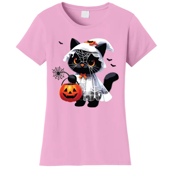 Cute Black Cats In Ghost Costume Halloween Women's T-Shirt