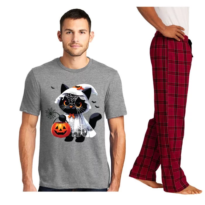 Cute Black Cats In Ghost Costume Halloween Pajama Set