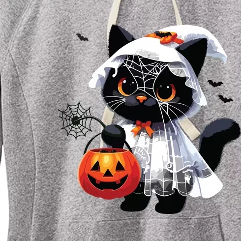 Cute Black Cats In Ghost Costume Halloween Women's Fleece Hoodie