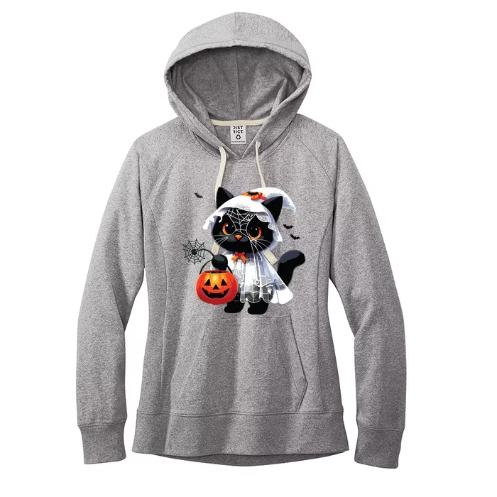 Cute Black Cats In Ghost Costume Halloween Women's Fleece Hoodie