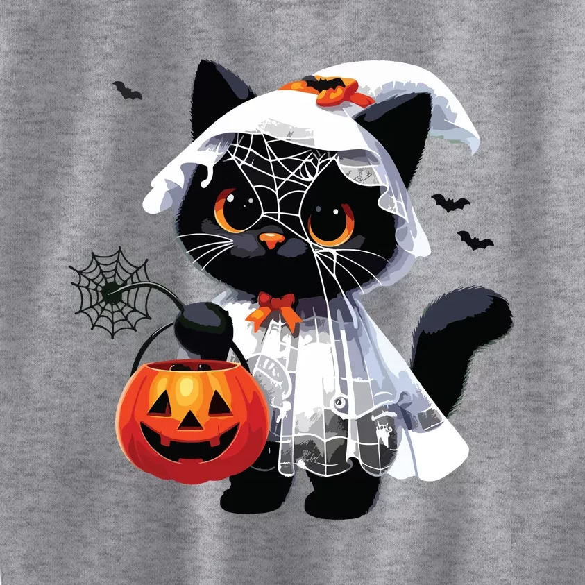 Cute Black Cats In Ghost Costume Halloween Kids Sweatshirt