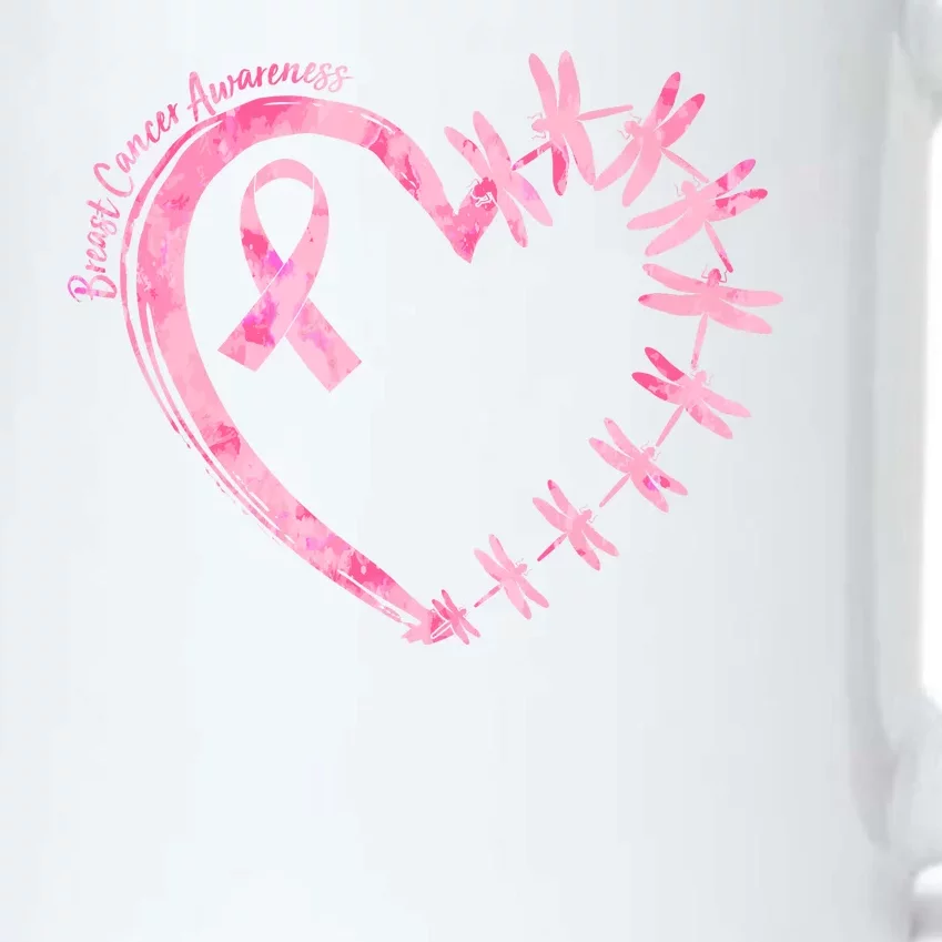 Cute Breast Cancer Awareness Dragonfly Heart Black Color Changing Mug