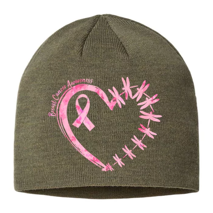 Cute Breast Cancer Awareness Dragonfly Heart 8 1/2in Sustainable Knit Beanie