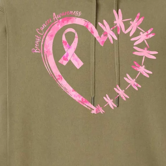 Cute Breast Cancer Awareness Dragonfly Heart Premium Hoodie