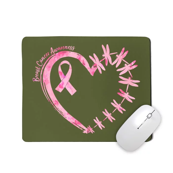 Cute Breast Cancer Awareness Dragonfly Heart Mousepad