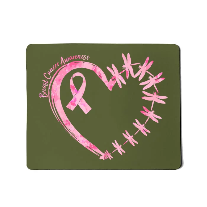 Cute Breast Cancer Awareness Dragonfly Heart Mousepad