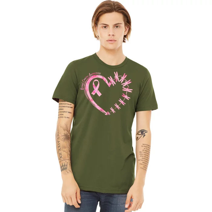 Cute Breast Cancer Awareness Dragonfly Heart Premium T-Shirt