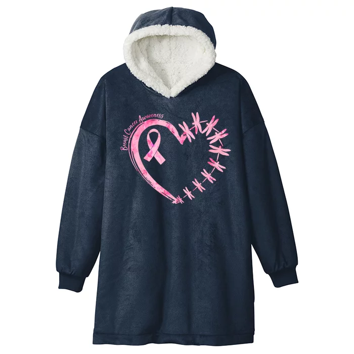 Cute Breast Cancer Awareness Dragonfly Heart Hooded Wearable Blanket