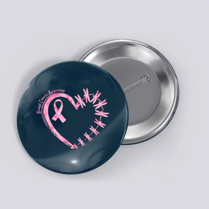 Cute Breast Cancer Awareness Dragonfly Heart Button