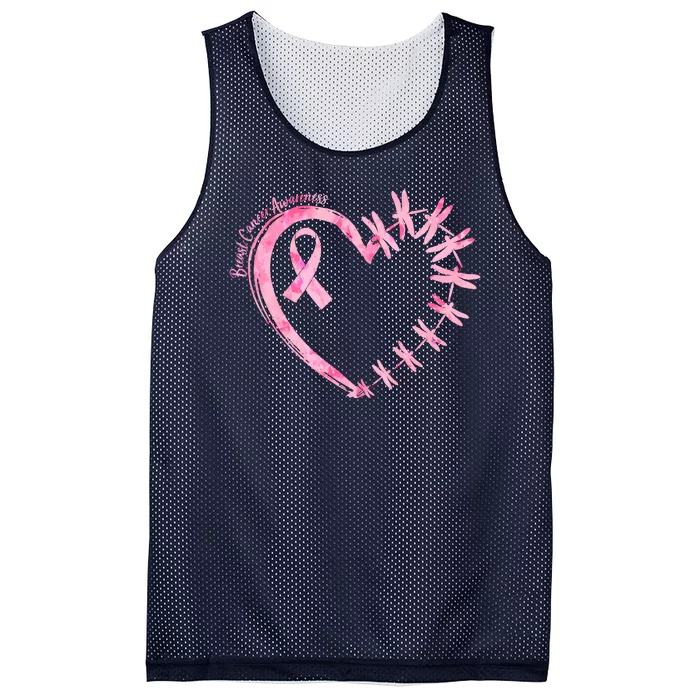 Cute Breast Cancer Awareness Dragonfly Heart Mesh Reversible Basketball Jersey Tank