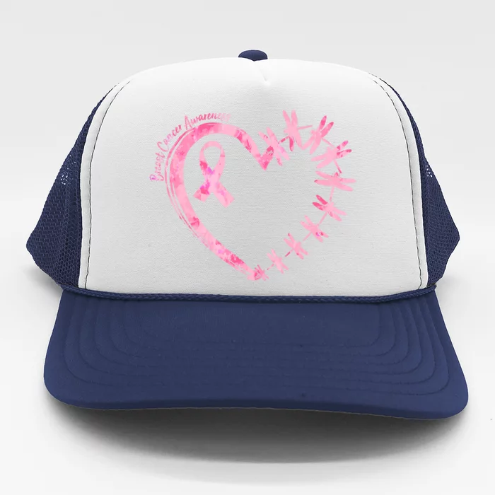 Cute Breast Cancer Awareness Dragonfly Heart Trucker Hat