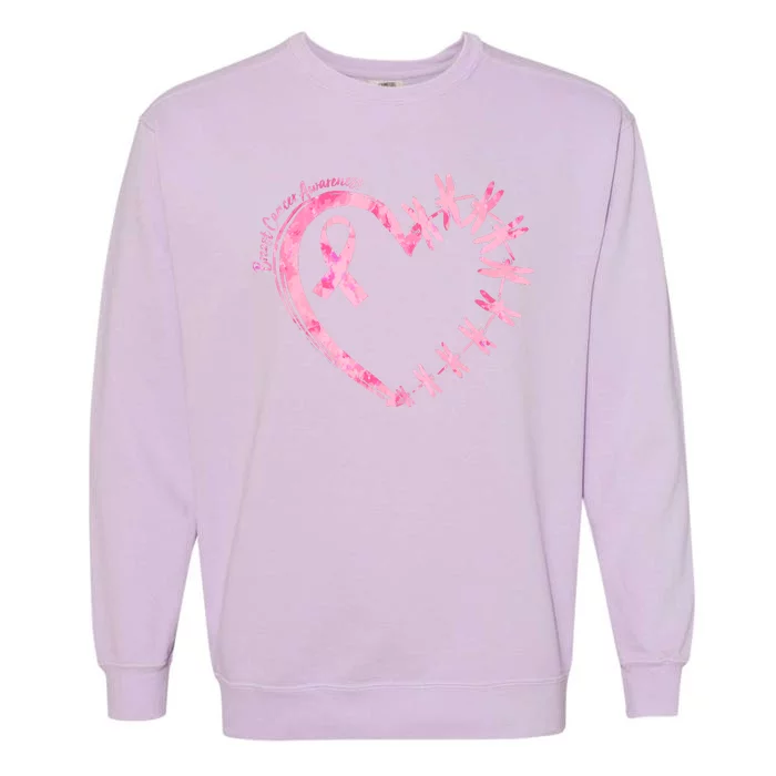 Cute Breast Cancer Awareness Dragonfly Heart Garment-Dyed Sweatshirt