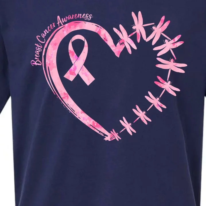 Cute Breast Cancer Awareness Dragonfly Heart Sueded Cloud Jersey T-Shirt