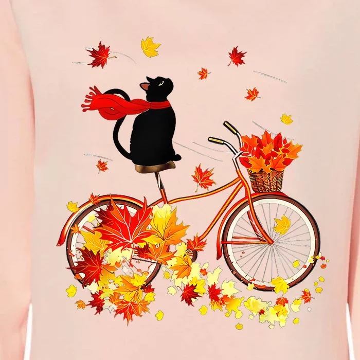 Cute Black Cat Fall Bicycle Autumn Halloween Womens California Wash Sweatshirt