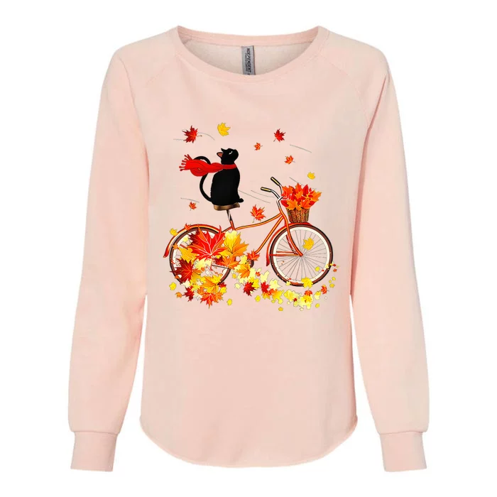 Cute Black Cat Fall Bicycle Autumn Halloween Womens California Wash Sweatshirt