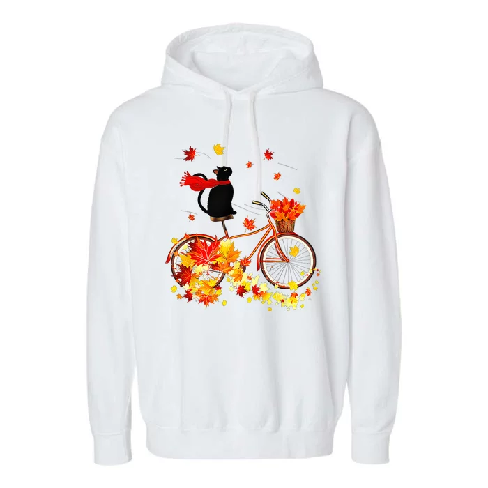 Cute Black Cat Fall Bicycle Autumn Halloween Garment-Dyed Fleece Hoodie